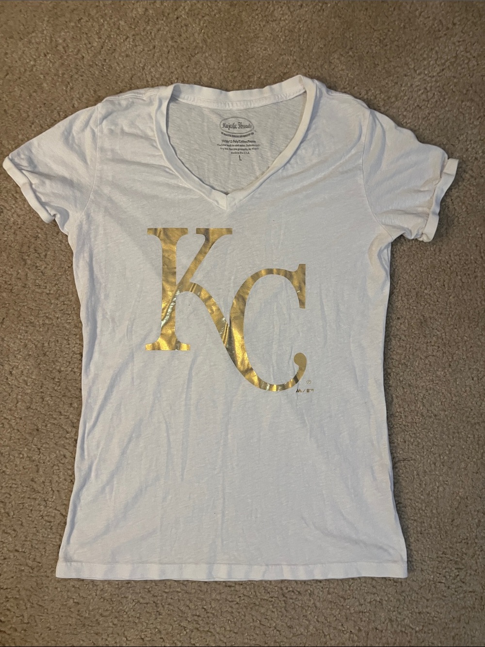White V-Neck Tee with Gold KC Logo